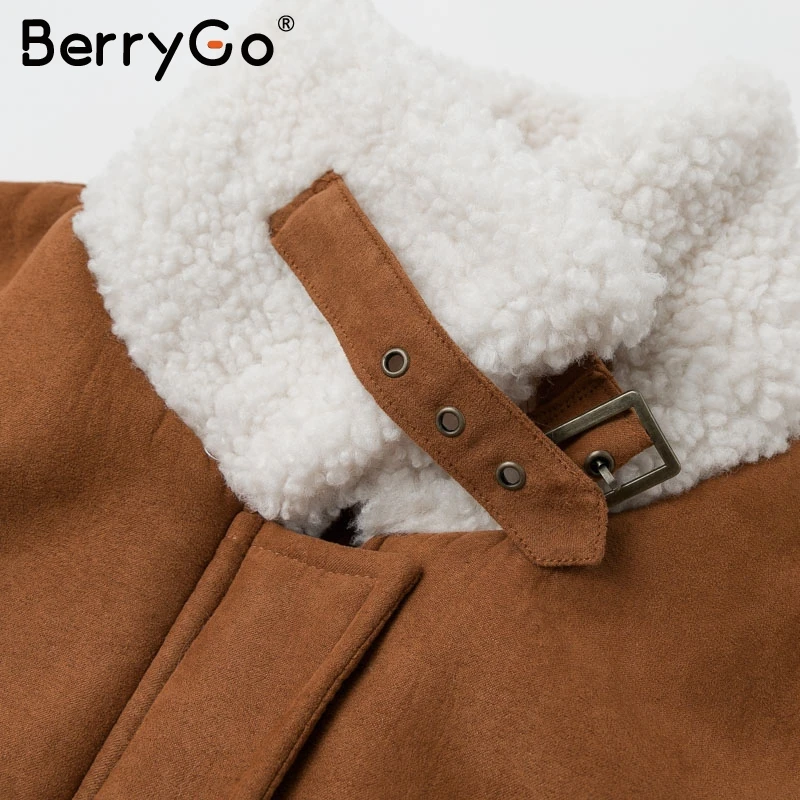 BerryGo Thick faux fur coat women Casual autumn winter patchwork outwear warm coats Long sleeve zipper laides streetwear jackets | Женская