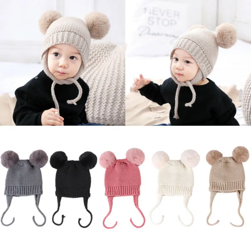Citgeett Cute Winter Warm Kids Girls Boys Baby Hats Knitted Wool Hemming Caps With Ball | Детская одежда и обувь