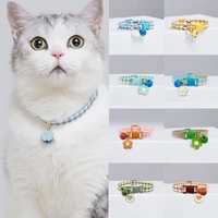 new cute cat collar plaid with bell collar sweet adjustable collars necklace for cats dog chihuahua cat kittens pet supplies
