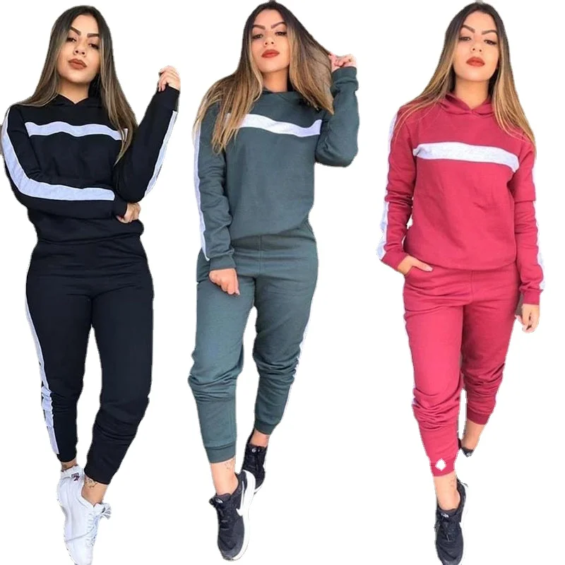 European and American Autumn and Winter New Women's Casual Patchwork Sports Suit Two-Piece Set