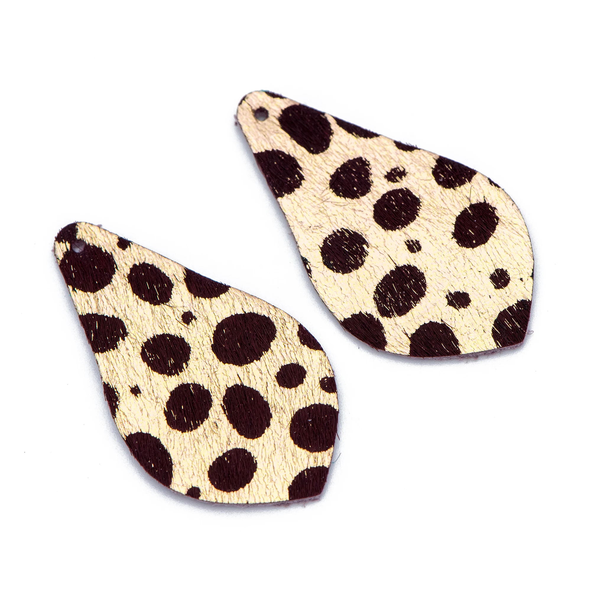 

10 шт. подвески в форме слезы из леопардовой кожи 44x26 мм, геометрические подвески из натуральной кожи, винно-Красный/Золотой (искусственная ко...