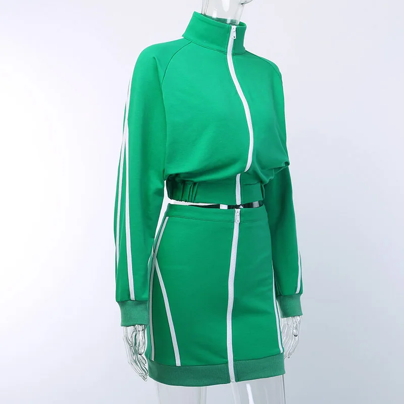 Уличная полосатая спортивный костюм на молнии Женский из двух предметов осенний