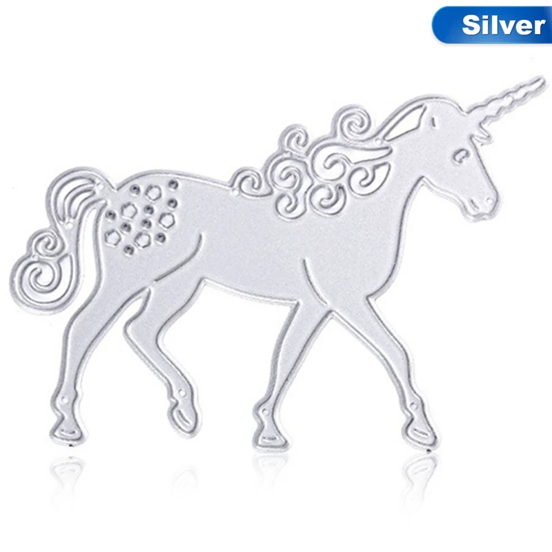 Silver Единорог металлический вырубной штамп для DIY скрапбукинга декоративные бумажные карты форма лошади трафарет вырубной штамп шаблон Рамка альбом ремесло - Цвет: Silver