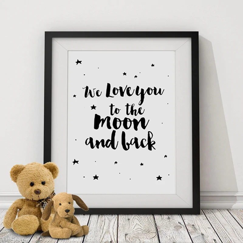 Постер с надписью We Love You to The Moon and Back картины на холсте для детской комнаты со