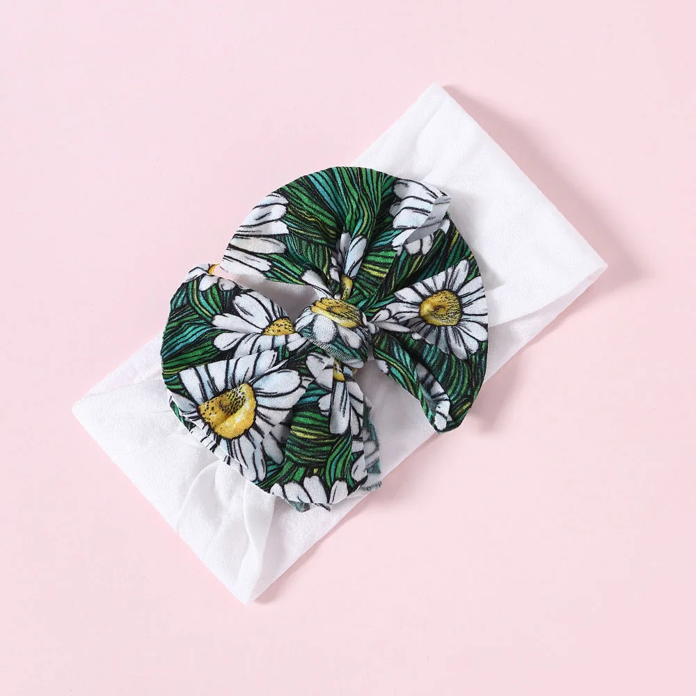 

38-Color Children's Hair Accessories Headband Nylon Elastic Hairband Colorful Cartoon Print Bow Headwear