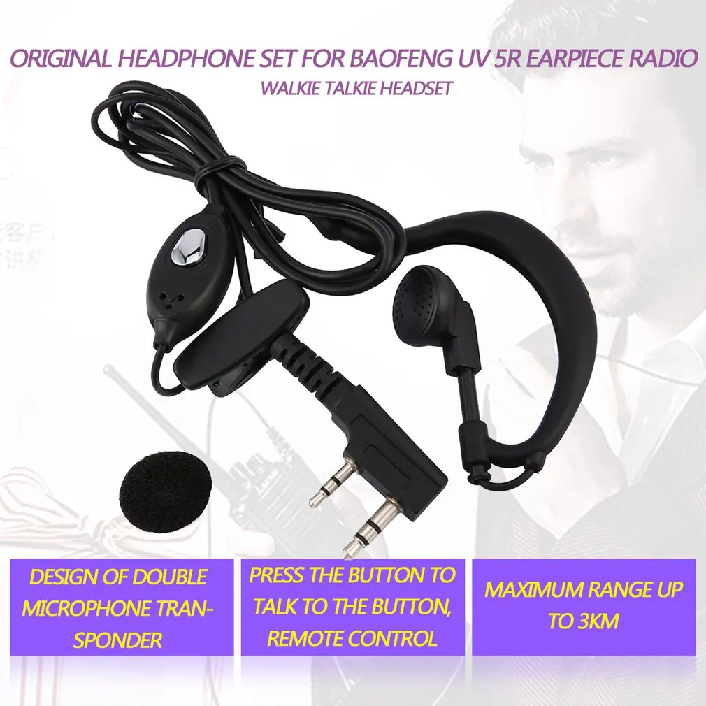 original headphone set for baofeng uv 5r earpiece radio walkie talkie headset mic microphone 888s uv5r uv 5ra uv 5re uv82 free global shipping