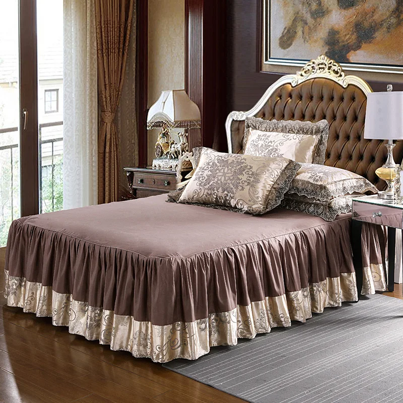 Brown Lace Bed Skirt Design Bedding Sets King Queen Size Wedding Set Jacquard Duvet Cover Bedlinen Bedspread Home Textile | Дом и сад