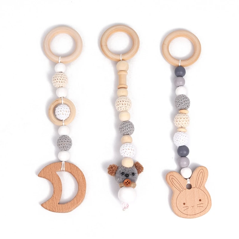 

1set Animals Wooden Pendant Baby Play Gym BPA Free Food Grade Wooden Teether Toys Interactive Baby Birth Gift Wooden Blank Toys