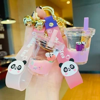panda live keychains with animals inside cartoon acrylic plastic lanyard luxury mobile phone pendant key ring jewelry