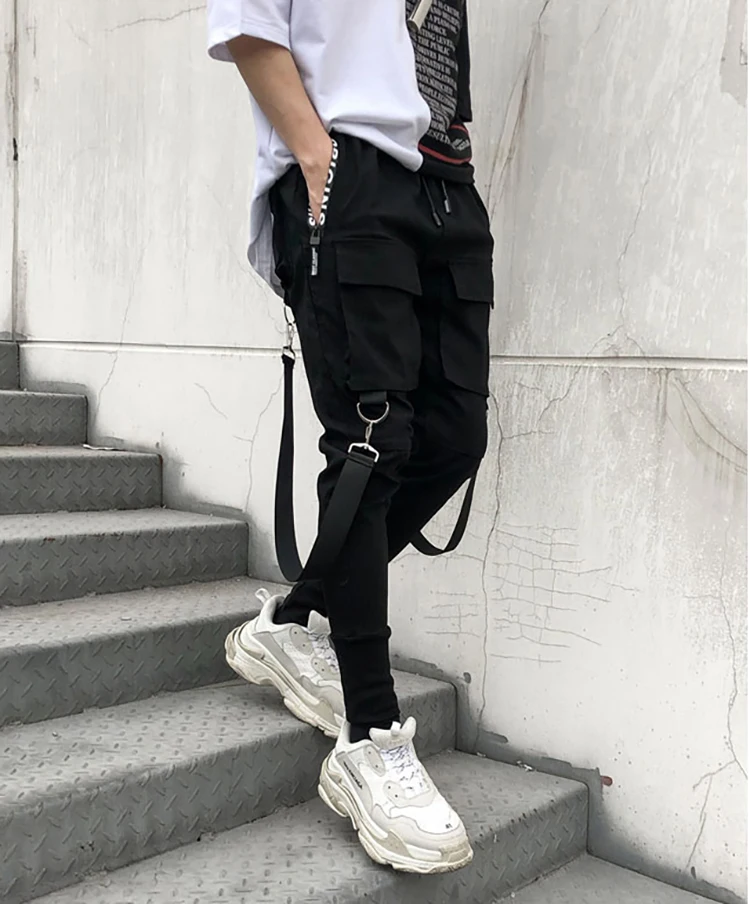 Streetwear Harajuku Pants Multi Pocket Slim Elasticity Harem Jogger Pants Ribbon Cargo Tootsies Singer Costume