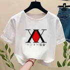 Женская футболка с японским аниме принтом Hunter X Hunter HxH, модная Повседневная белая футболка с короткими рукавами в стиле Харадзюку с японским мультяшным принтом