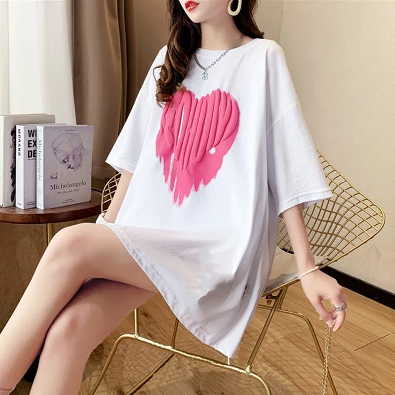 

Korean Fashion Cartoon Printing Summer Ladies Short-sleeved T-shirt Student Short Loose Loose Women's 2021 New Tops Refreshing