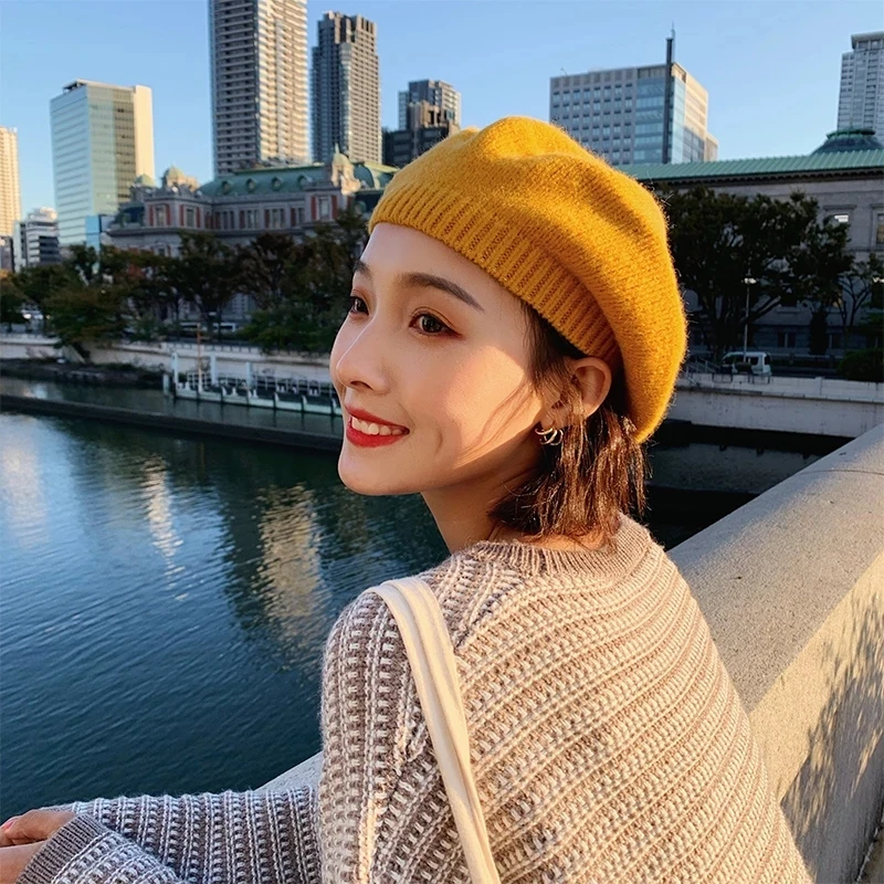 

Fashion Women Woolen Hat British Retro Street Style Beret Female Autumn and Winter Knitted Art Painter Hat Korean Wild Warm Hats