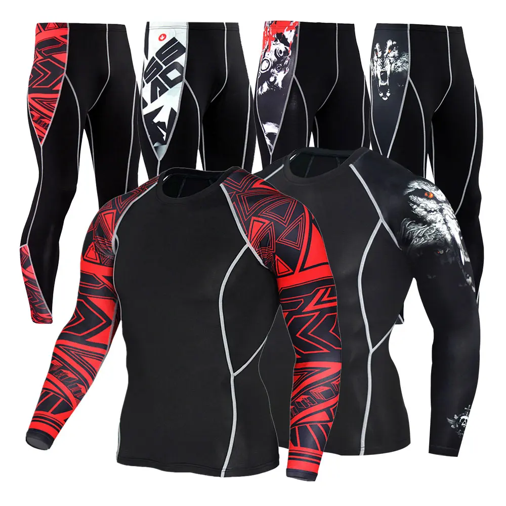 

Compression Men's Tracksuit, Long Sleeve Trousers Tight Sport Suit, Gym Running T-Shirt, Keep Warm Underwear Rashguard For Men