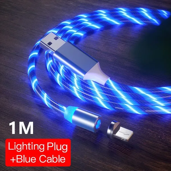 For iPhone Blue 1M ACCEZZ Магнитный зарядный кабель освещение тип-c микро кабели для зарядного устройства USB для iPhone X 7 samsung Android Магнитный зарядный шнур 1 м 2 м - Цвет: For iPhone Blue 1M