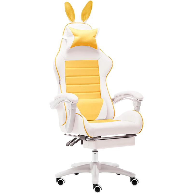

PU Leather Gaming Chair Computer Chair Pink Competitive Swivel Chair With Footrest Office Furniture Girl Gamer Live Chair