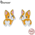 Милые серьги с собаками bamoer из стерлингового серебра 925 пробы, милые мини серьги-гвоздики Corgi для женщин и девочек, вечерние ювелирные изделия, подарок