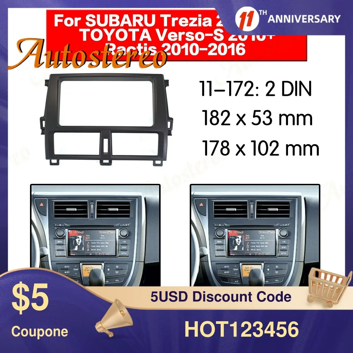 

2 DIN Quality Car Radio Fascia for Toyota Verso 2012 AutoStereo Interface Dash CD Trim Installation Kit