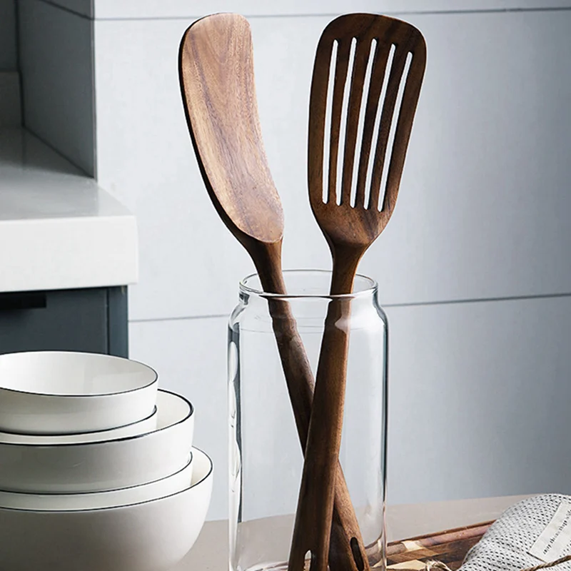 

5 Pcs Healthy Cooking Utensils Set Wooden Cooking Tools & 2 PCS Wooden Spoons and Spatula for Cooking