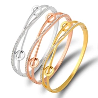 2021 roman numeral round circle bracelet titanium steel hollow bracelets for women jewelry crystal bangle wedding engagement