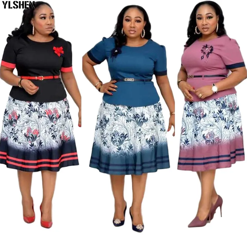 

Женское платье средней длины, с круглым вырезом и цветочным принтом, облегающее, с высокой талией, в африканском стиле, 5XL, 6XL, размера плюс