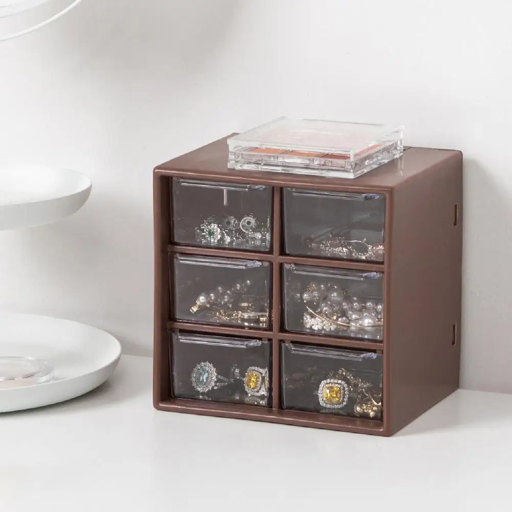

6 Grids Storage Cabinet Superimposable Transparent Makeup Cosmetic Bin Box for Desktop
