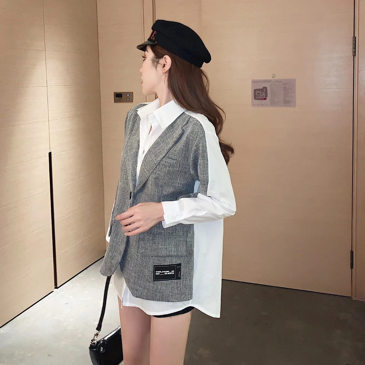 

Vintage Color Patchwork Women Blouses Causal Fake 2pieces Long Sleeve Blusas 2021 New Women Office Work Wear Shirts