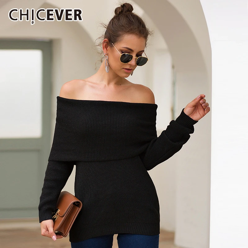 CHICEVER Elegant Knitting Sweaters For Women Slash Neck Long Sleeve Pullover Sweater Female 2019 Autumn Fashion New Clothes | Женская