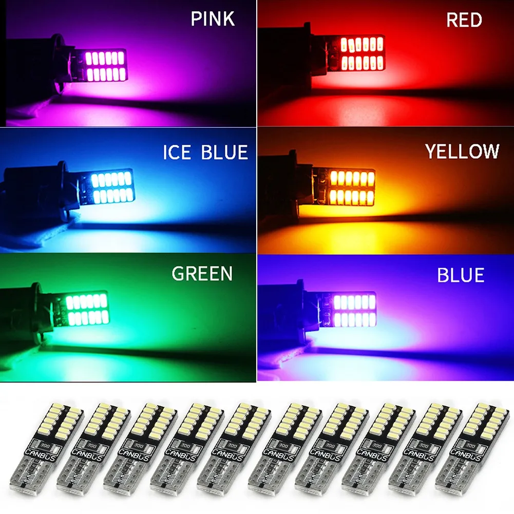

10pcs Car Side Wedge Light 194 W5W T10-3014-24SMD LED Canbus Error Free Car License Plate Lights Car Door Light Instrument Light