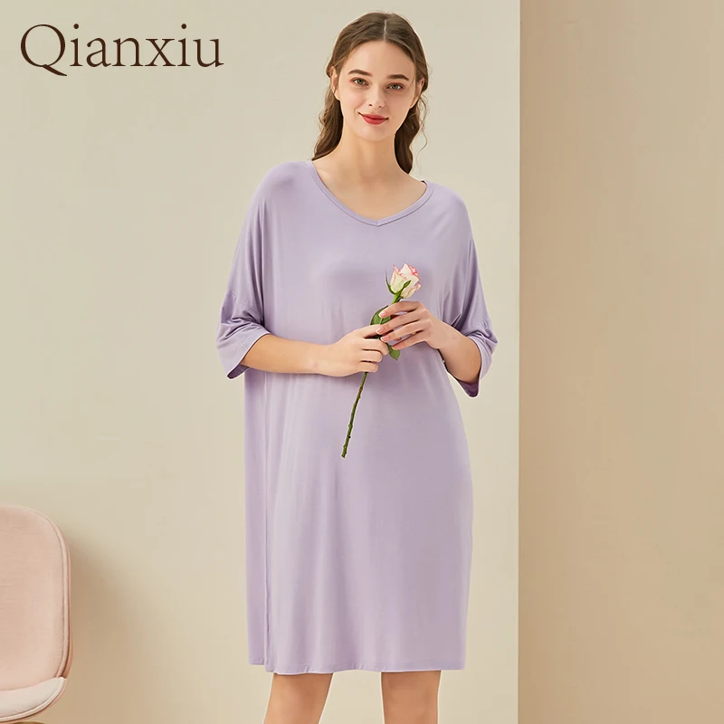 Женская ночная рубашка с коротким рукавом и круглым вырезом