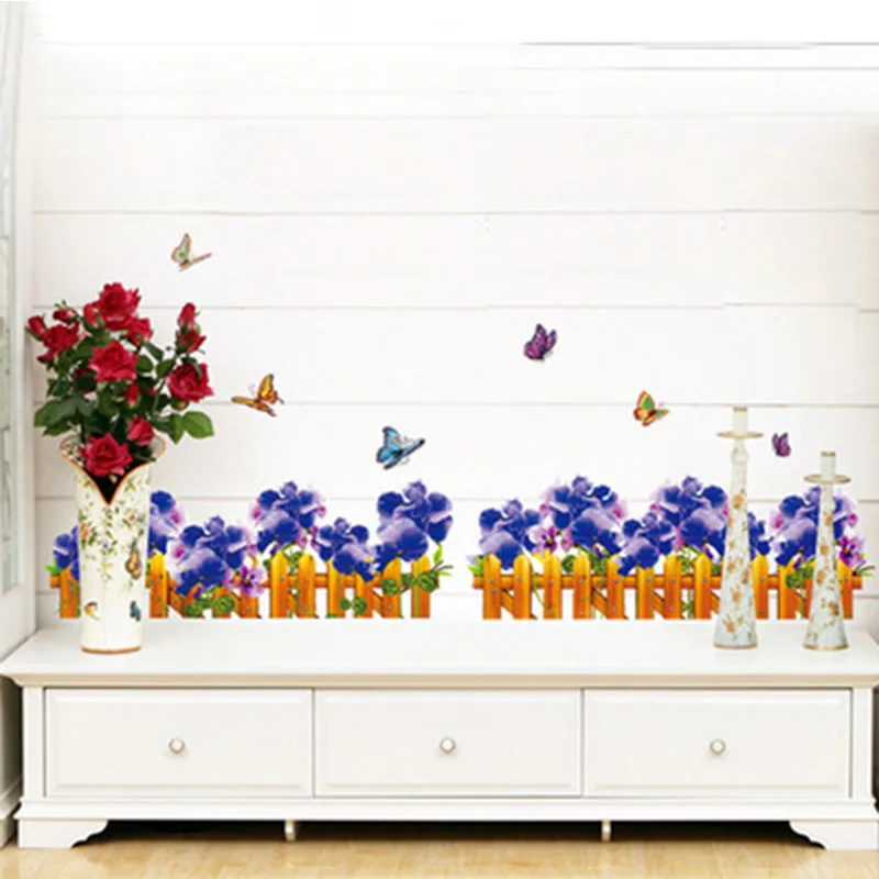 

Purple Morning Glory Hallway Baseboard Fence Skirting Line Corner Wall Sticker for KidsRoom Home Decoration Home Decor Wallpaper