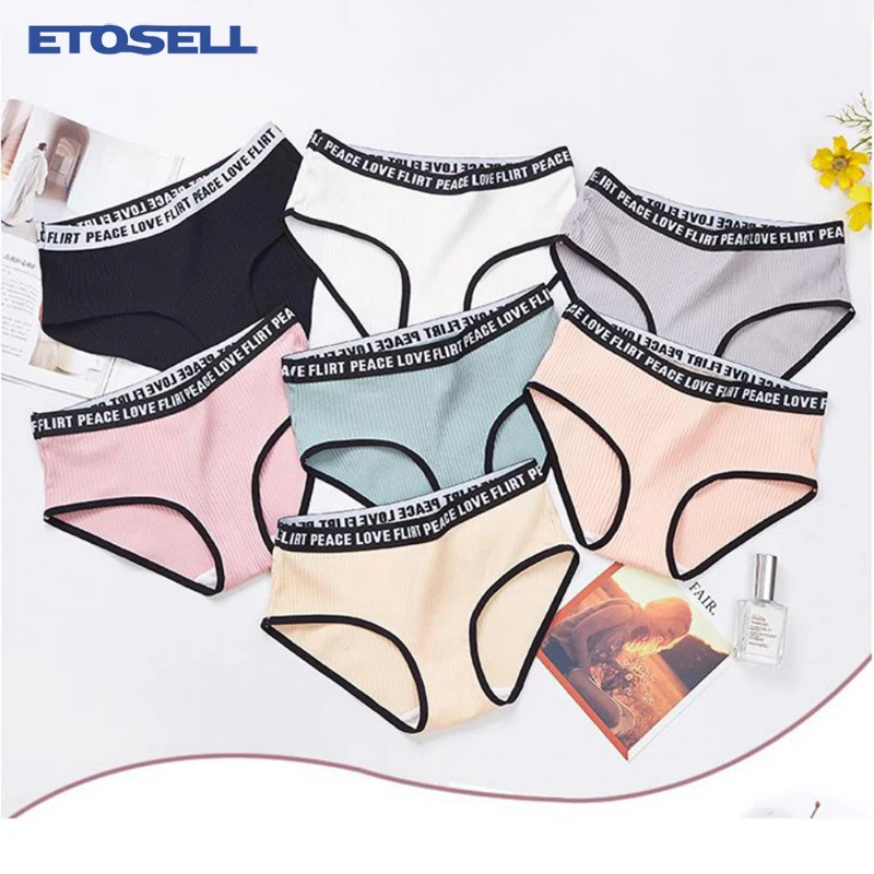 Пикантные с принтом букв детские трусы для Для женщин в рубчик эластичной резинкой из кусков сексуальные