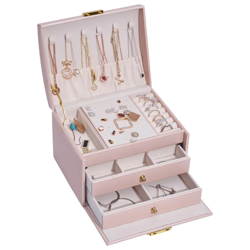 

NEW 2021 Spring Three-Layer Drawer Jewelry Storage Box Creative Jewelry Box Stud Earrings Earrings Vintage Jewelry Box Gift