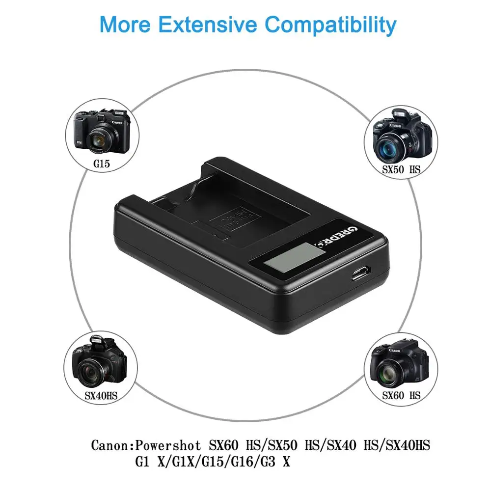Сменный аккумулятор с USB ЖК зарядным устройством для Canon G1X G15 G16 SX40HS SX50HS SX60HS SX40 SX50