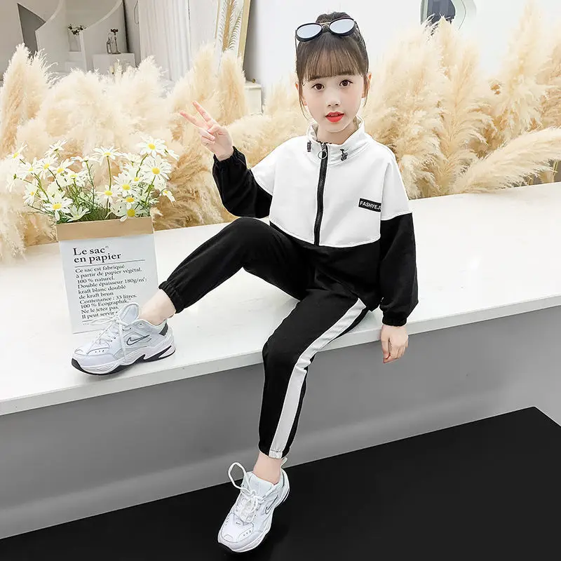 

2021 Girls Spring Autumn Geometric Fashion Casual Sportswear Two-piece Set