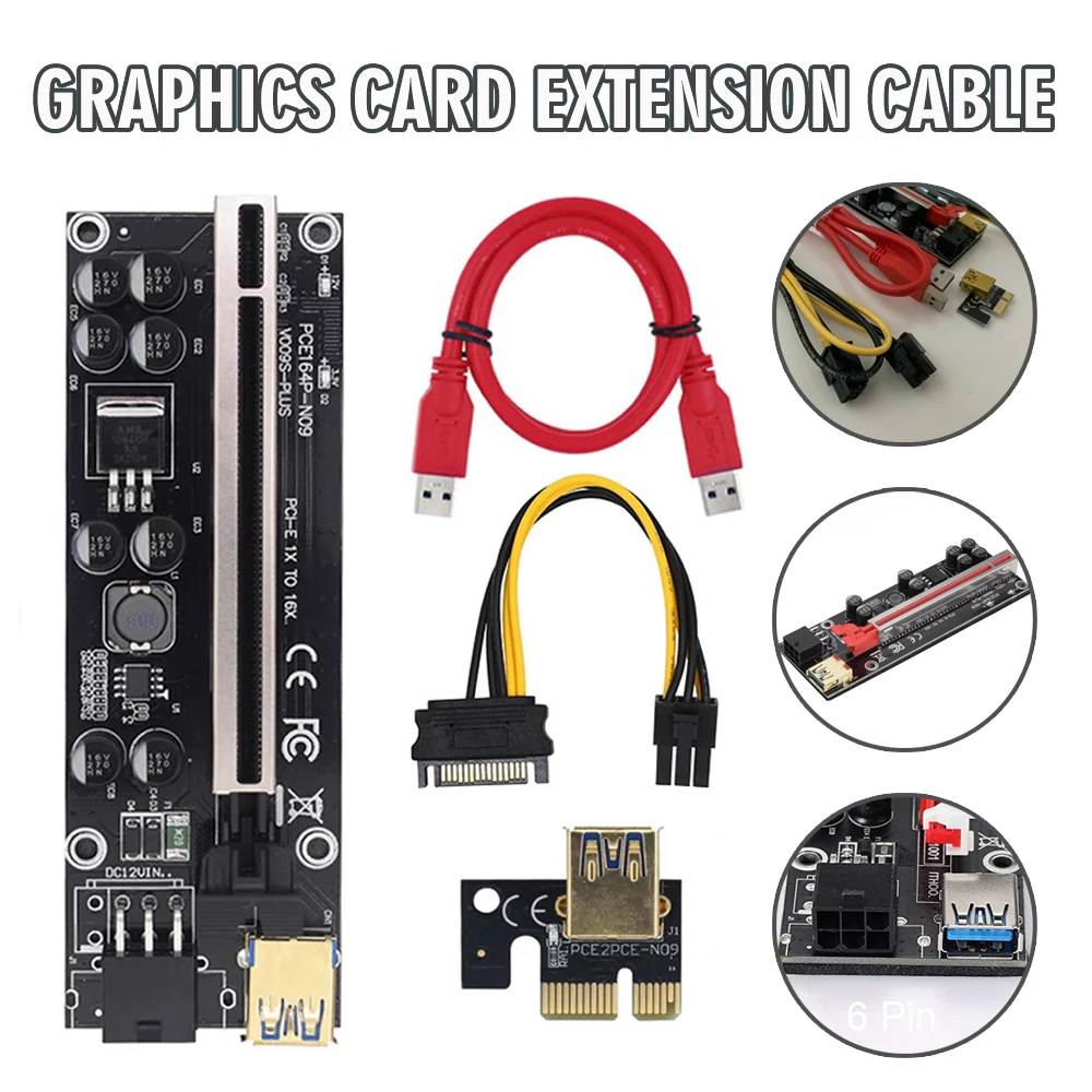 

Mayitr 1pc PCI-E Riser Graphics Card Extension Cable USB 3.0 1X to 16X Ver 009S Extender Riser Adapter Cards