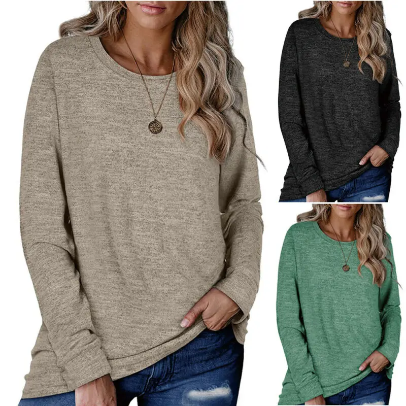 

Womens Ladies Plain Long Sleeve T-Shirt Pullover Tops Tee Shirt Casual Blouse