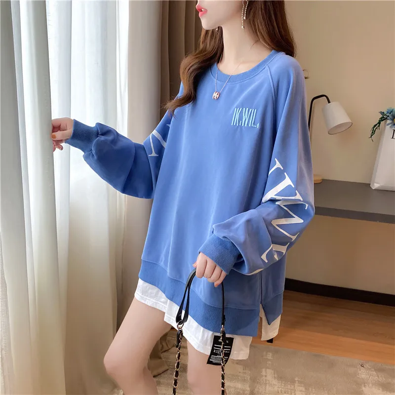 

Autumn winter Cotton warm Mid-length Women sweatshirt Thin Pullove Plus Size Harajuku Long sleeve Tops Female fleece Thin Pullov