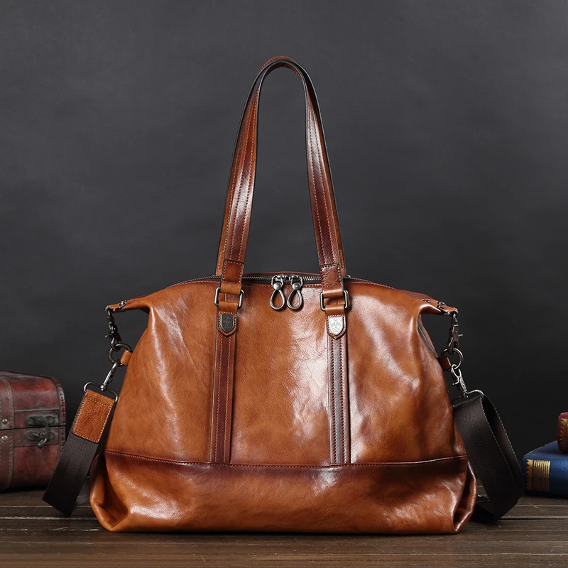 Мужская сумка из натуральной кожи в деловом стиле Вместительная дорожная сумки