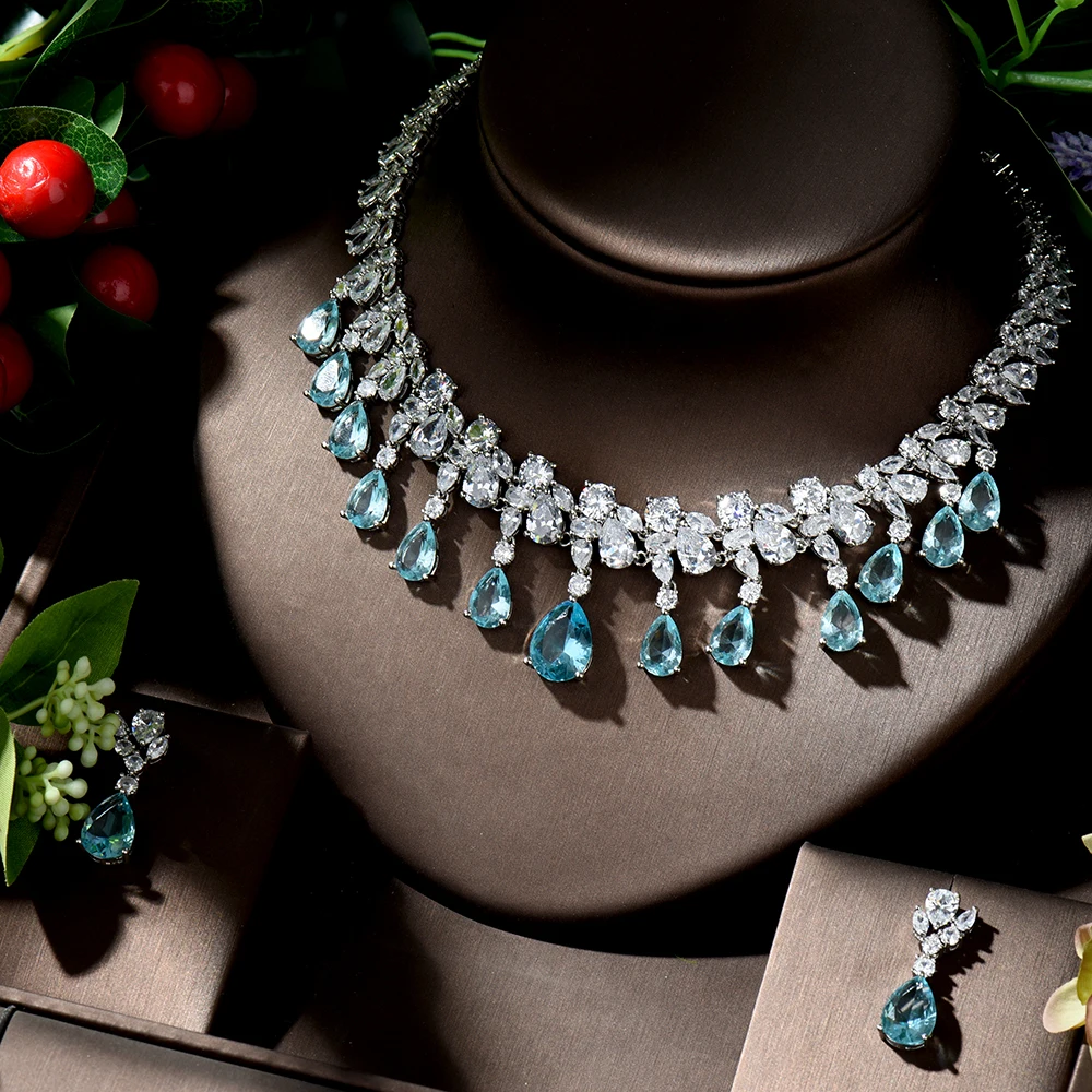 HIBRIDE очаровательные белые и синие капли воды Дубай ювелирные наборы свадебное