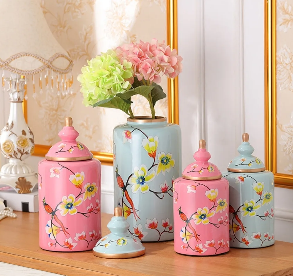

Painted Flowers and Birds Ceramic Vase Classical Vases Antique Candy Jar Multipurpose Porcelain Storage Jars Vintage Home Decor