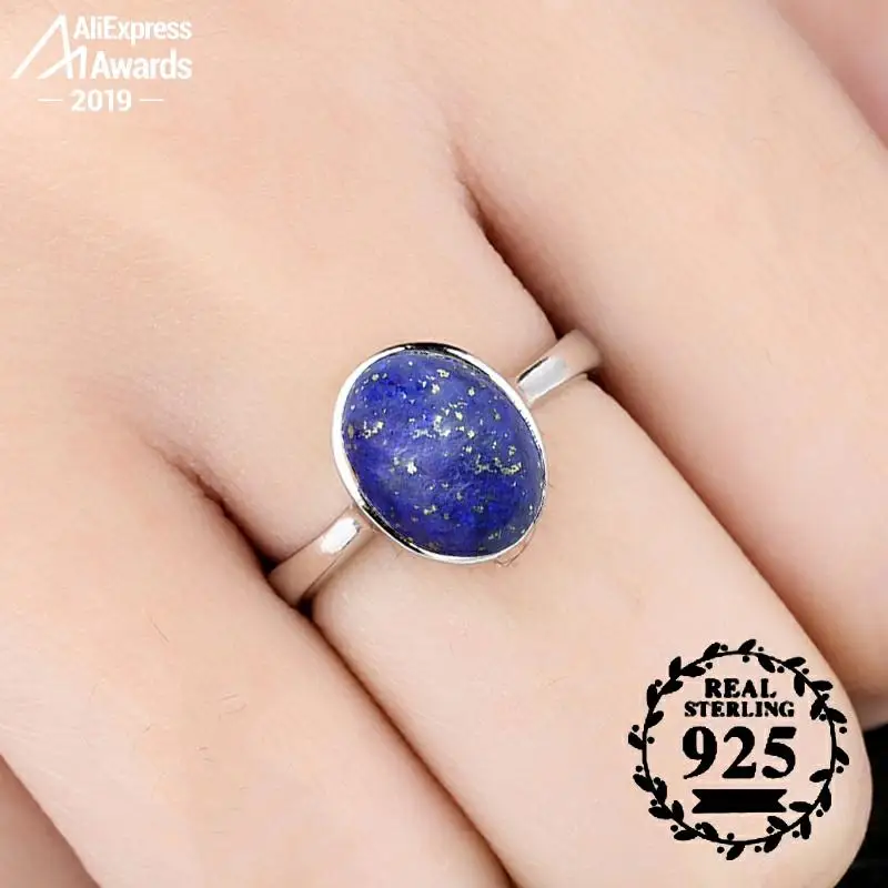 10*8mm 6.18 Sale S925 Sterling Silver Asia Lapis Rings Exaggerated Chinatown Afghanistan Retro Gemstone | Украшения и аксессуары