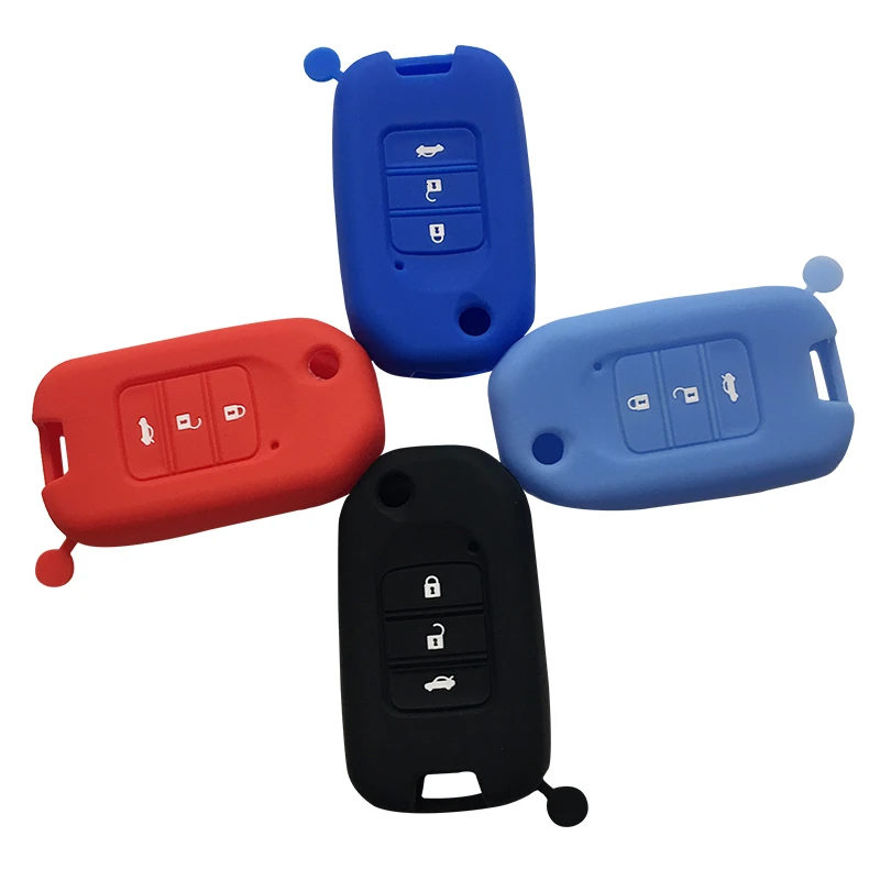 

Silicone Car Key Fob Case Cover For Honda Spirior Civic XRV New FIT Vezel CITY Greiz 3button Covers For Car Keys Keychain Charms