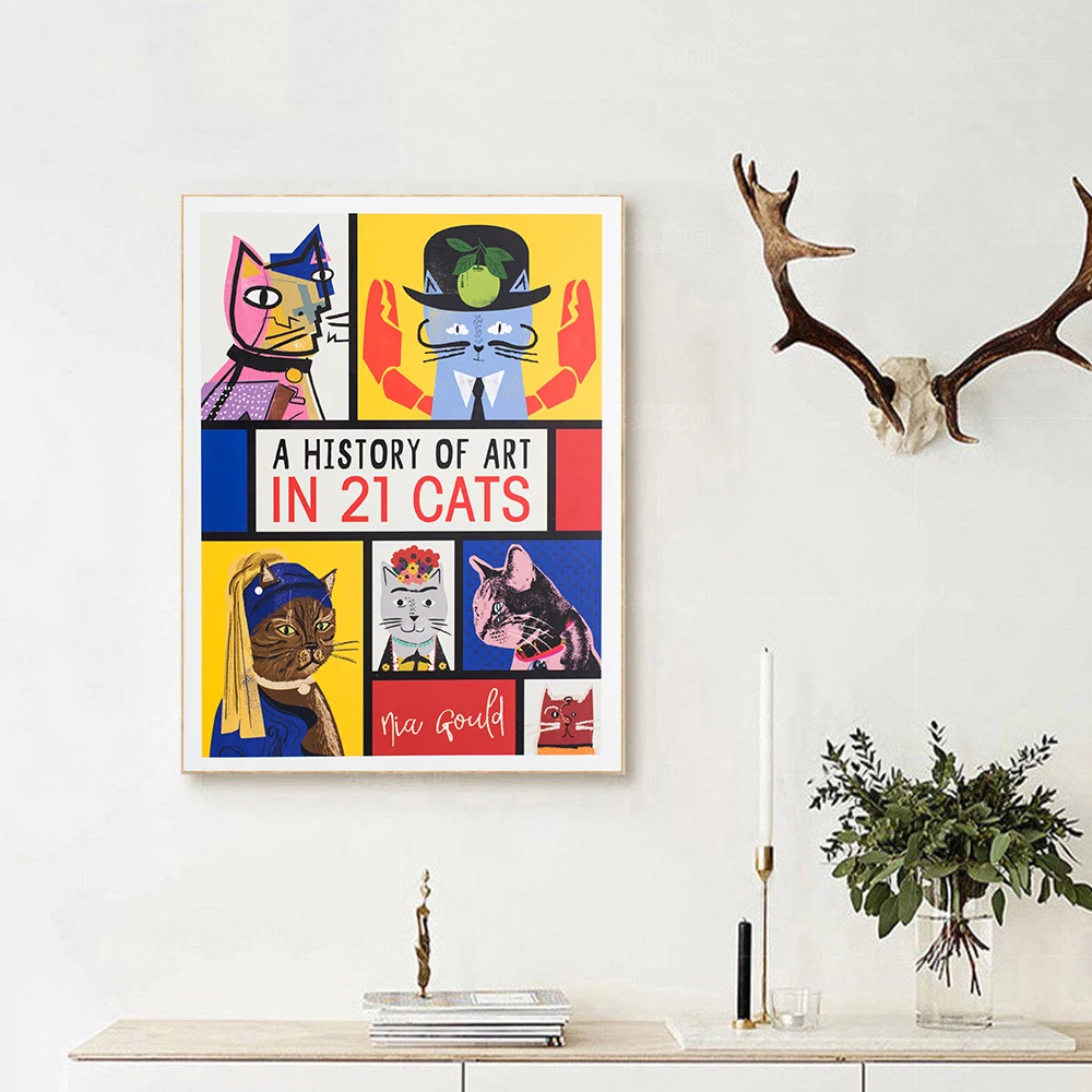Настенная Картина на холсте с забавными милыми кошками картина в скандинавском