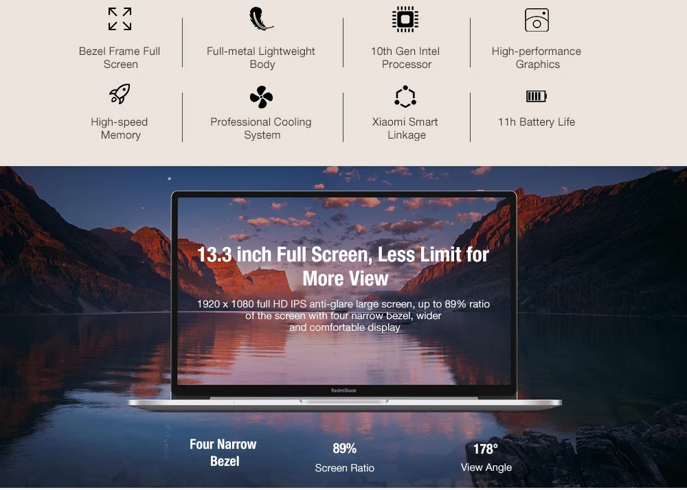 Original Xiaomi RedmiBook 13 Laptop i5-10210U CPU 8GB DDR4 RAM 512GB SSD Notebook Windows 10 Home OS Bluetooth 5.0 IN Stock | Компьютеры и