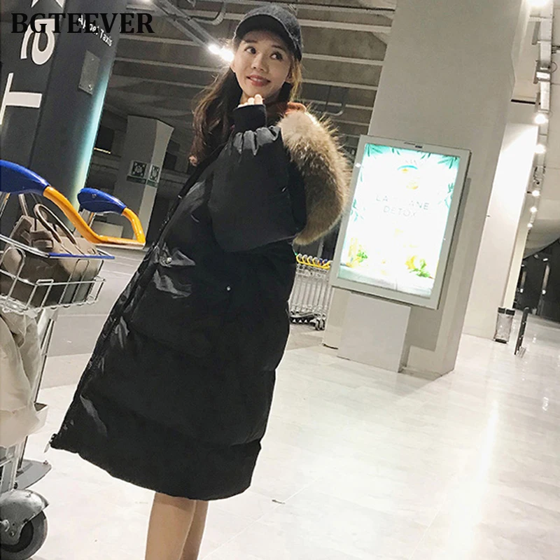 BGTEEVER 2019 зимняя Длинная женская куртка пуховик модная теплая утепленная длинная с
