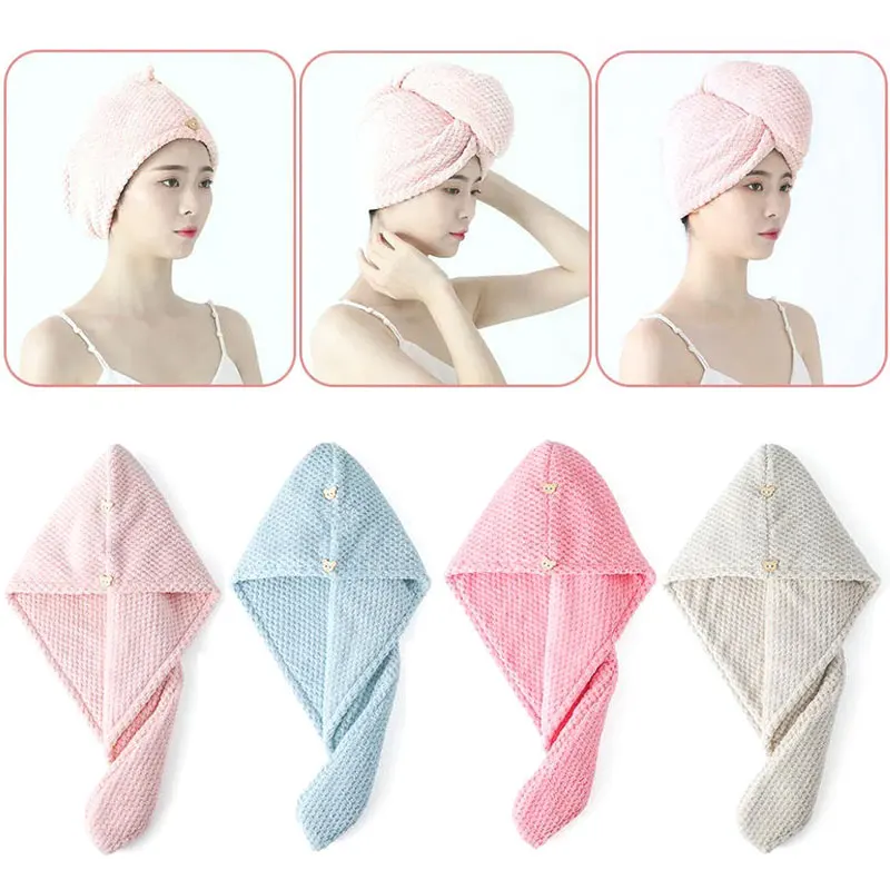 

Soft Coral Fleece Dry Hair Cap Thick Comfortable Head Scarf Bathroom Supplies Absorbent Pineapple Grid Coral Fleece Shower Cap