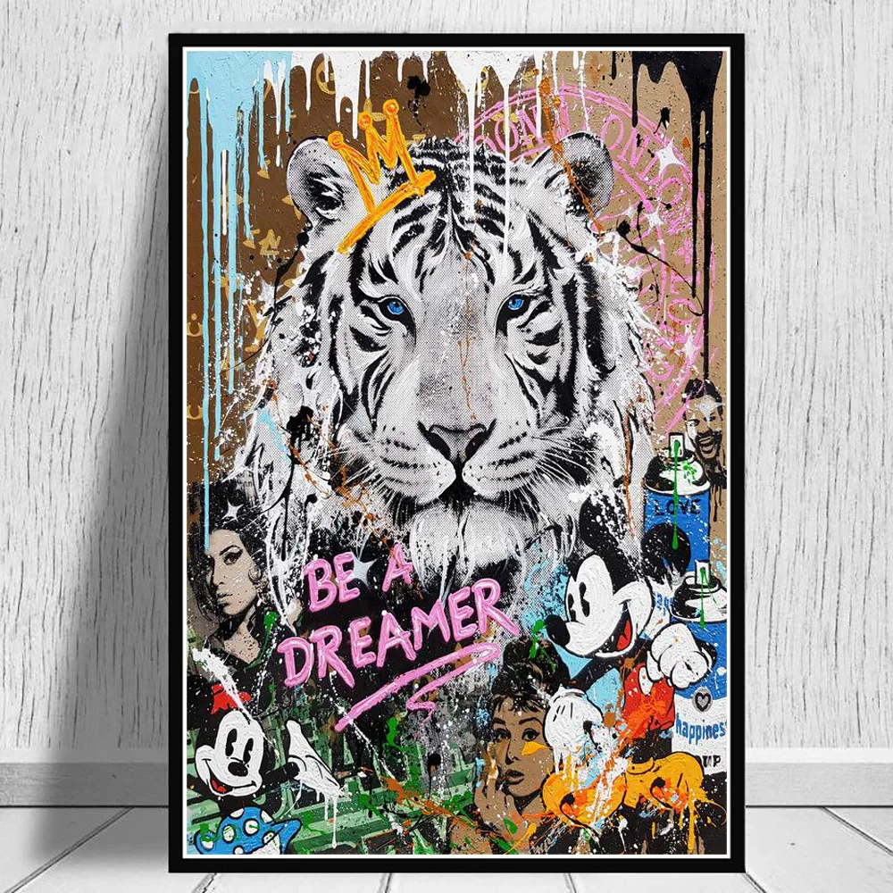 

Abstract Graffiti Tiger And Lion Street Art Poster Painting On Wall Decor Canvas Prints Animal King Pictures For Living Room