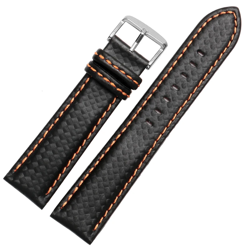 orange pin clasp 18 мм 20 мм 22 мм 24 мм мужской браслет для часов Ремешок из углеродного волокна с красной прошивкой+ кожаная подкладка из нержавеющей стали застежка ремешок для часов - Цвет ремешка: orange pin clasp