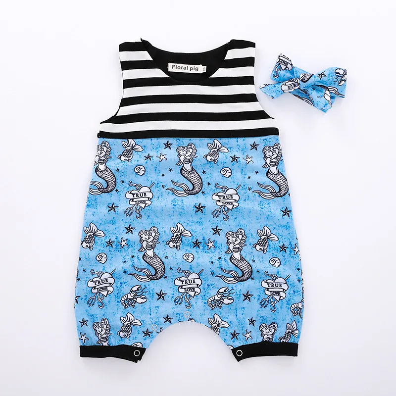 2018 Детский комбинезон для маленьких девочек с принтом Русалочки без рукавов